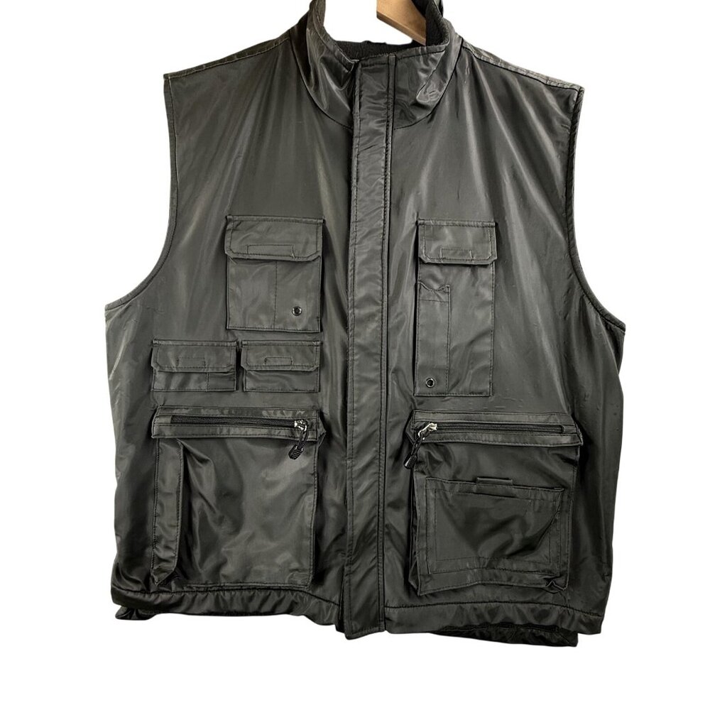 Common Man Vest Mens XL Green Fleece Lined Utility Windbreaker Multi Pocket
